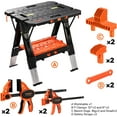 thumbnail image 2 of Pony Portable Folding Work Table, 2-in-1 as Sawhorse & Workbench, Load Capacity 1000 lbs-Sawhorse & 500 lbs-Workbench, 31” W×25” D×25”-32”H, with 4pcs Clamps, 4pcs Bench Dogs, 2pcs Safety Straps, 2 of 9