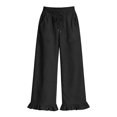 thumbnail image 7 of Hurxie Women's Linen Wide Leg Pants Drawstring Ruffle Hem Trousers | Casual Drawstring Palazzo Pants, Lightweight Breathable, loose fit,Summer Beach Vacation Ready Black,L, 7 of 7