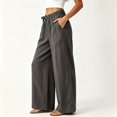 thumbnail image 4 of Asgosdo Cotton Pants for Women High Elastic Waisted Side Tie Wide Leg Trousers Flowy Breathable Palazzo with Pockets, 4 of 5