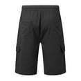 thumbnail image 4 of Bcfgryg Mens Soild Color Shorts Casual Cargo Shorts Elastic Waist Drawstring Summer Beach Shorts Men's Linen Shorts For Summer Travel Black L, 4 of 4