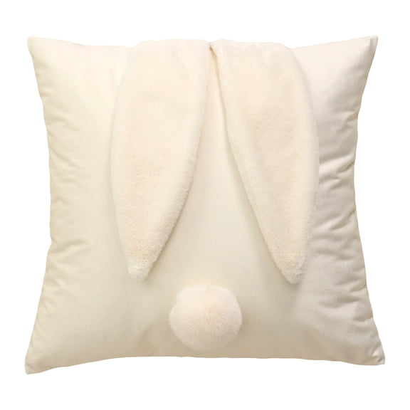 Easter 3D Bunny Pillow Cover 18x18 Inches, Cute Rabbit Ears and Tail Throw Pillow Case, Soft Decorative Cushion Cover for Sofa and Bedroom, 5 Colors Available