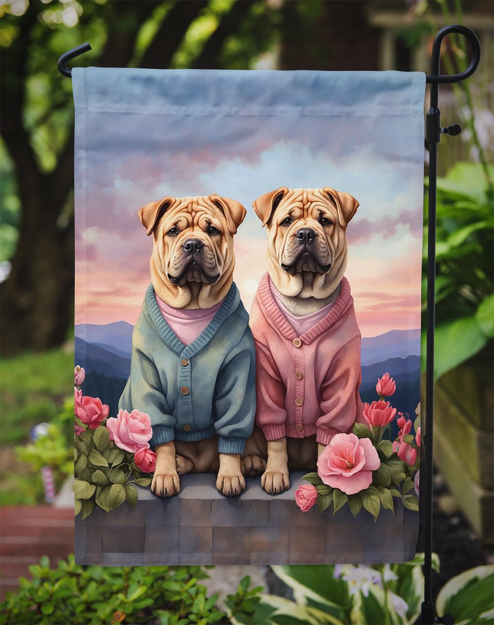 Shar Pei Two Hearts Garden Flag 11.25 in x 15.5 in