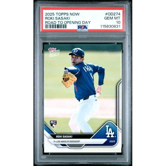 Roki Sasaki 2025 Topps Now Dodgers Road To Opening Day Rookie Card #OD274 PSA 10 Gem Mint