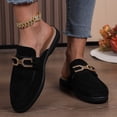 thumbnail image 2 of Mule Sandals for Women Rhinestone Chain Suede Slides Loafers Closed Round Toe Casual Summer Slip on Walking Shoes Black Size 6.5, 2 of 7