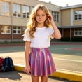 thumbnail image 5 of Girls Houndstooth Sequin Skirt Dance Dress, Elastic Waist Shiny Flared Skater Skort Kids Performance for Back to School Daily Party(Hot Pink,XL), 5 of 5
