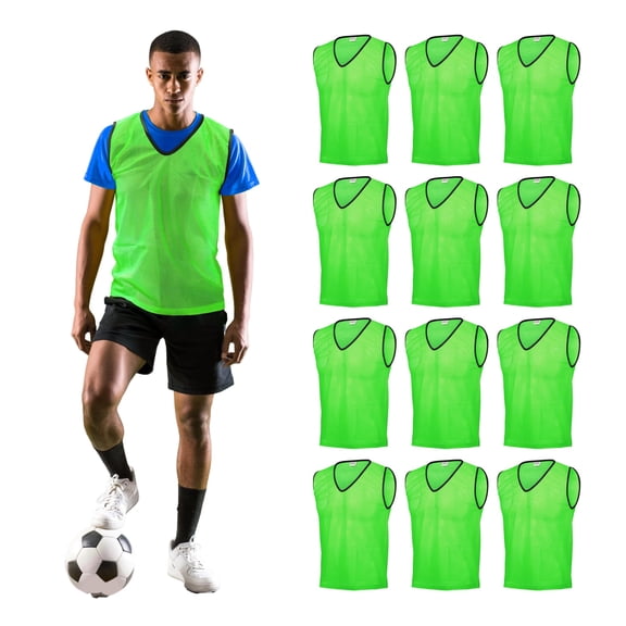 GSi Training Pinnies for Soccer, Basketball, Football (Pack of 12) Mesh Scrimmage Vests for Youth & Adults - Breathable Practice Jerseys - Large Sports Bibs for Teams - 5 Colors Options(Green)