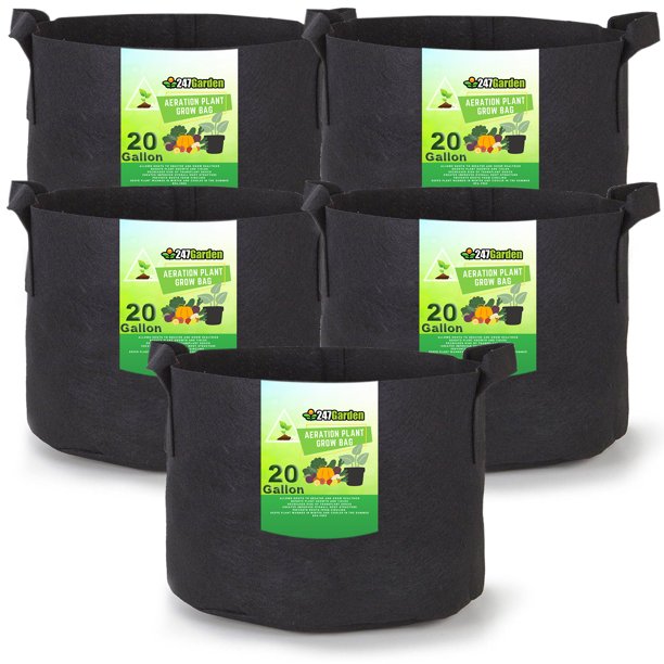24/7 Garden 20Gallon Grow Bags / Fabric Pots / Flower Planters (Black