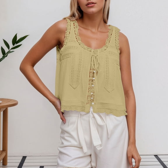 Women's Sleeveless Camisole with Lace Patchwork for Everyday Wear Slim Fit Solid Color Knit Tennis Vest for Women Light Green L