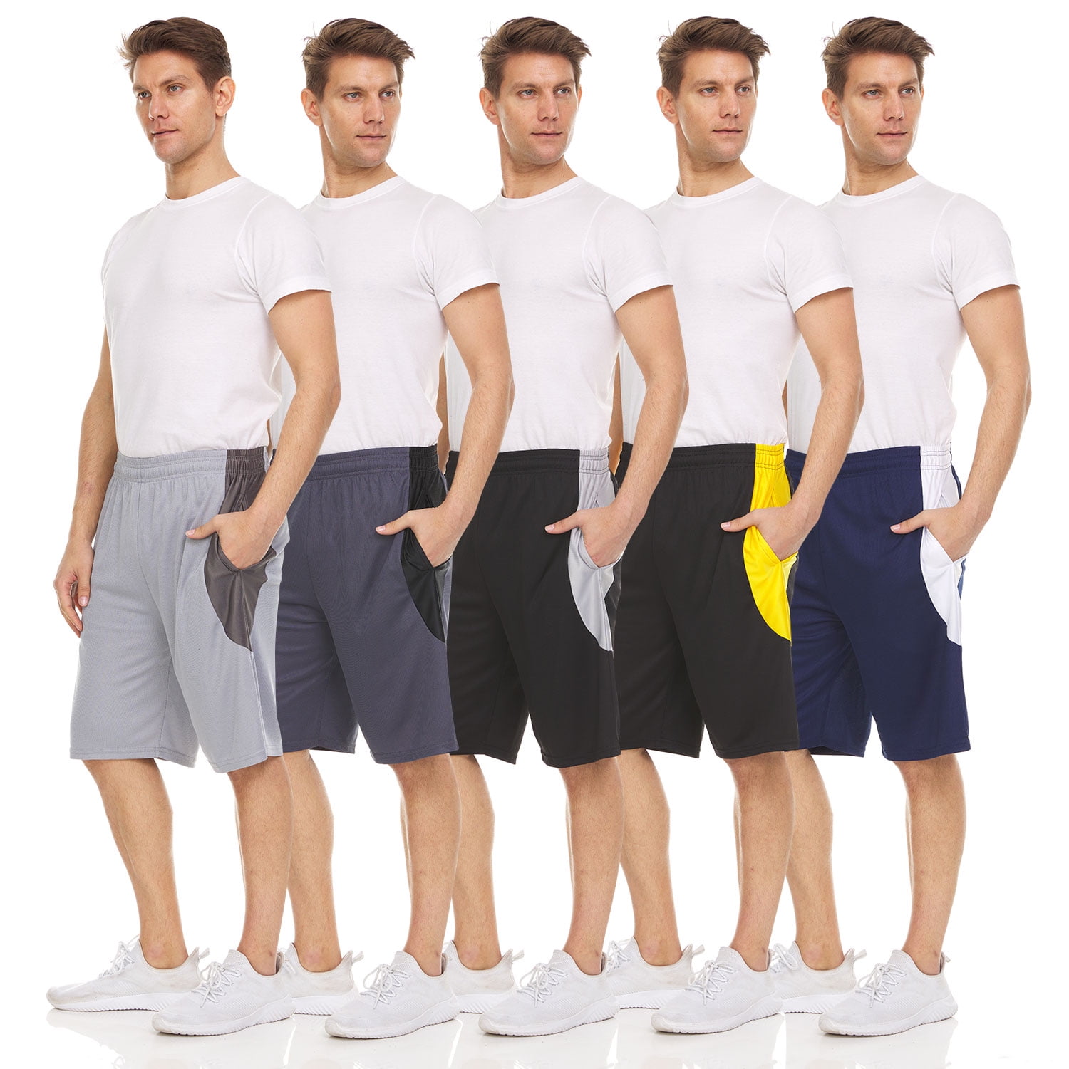 5 Pack Mens Moisture Wicking Athletic Basketball & Gym Workout Shorts