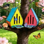 2 Pcs Butterfly Habitat with Feeders, Wooden Ladybird Butterfly Garden Kit, Diy Painted Wood Hanging Butterfly House Kit, Great Outdoor Garden Gift & Decor