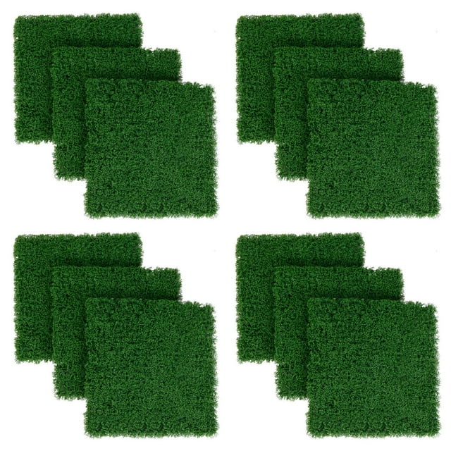 Costway 12 PCS Faux Green Moss Panels with Insertable Branches Stable X-shaped structure Dark Green