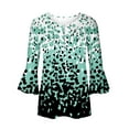 thumbnail image 5 of DDAPJ pyju Tops to Hide Belly for Women 3/4 Ruffled Sleeve Tunic Blouse Loose Casual Floral Printed Henley Shirts 2025 Green S, 5 of 5