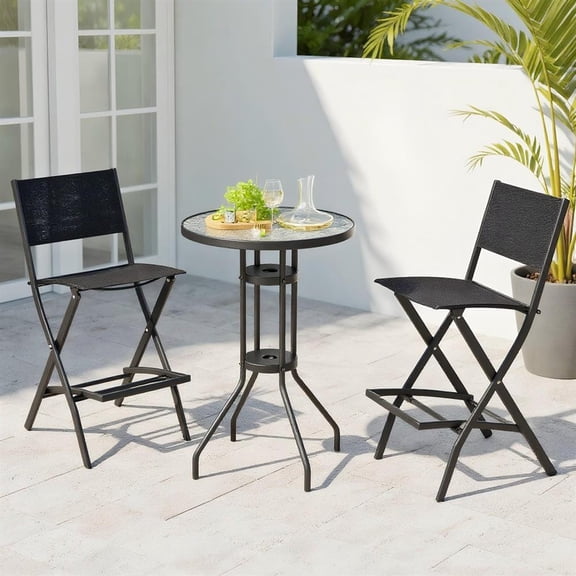 Topcobe Folding Bar Stools Set of 2 Backrest Humanized Footrest, Outdoor Patio Furniture for Garden Backyard Pool Deck-Black