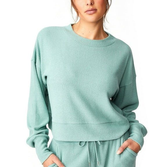 Cotton On Women's Super Soft Long Sleeve Crew T-shirt Smoke Green Marle Rib Size Medium