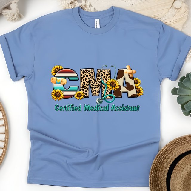 T-Shirt Mignon CMA / Haut d'Appréciation d'Assistante Médicale avec Tournesols, Caroline, Taille TG