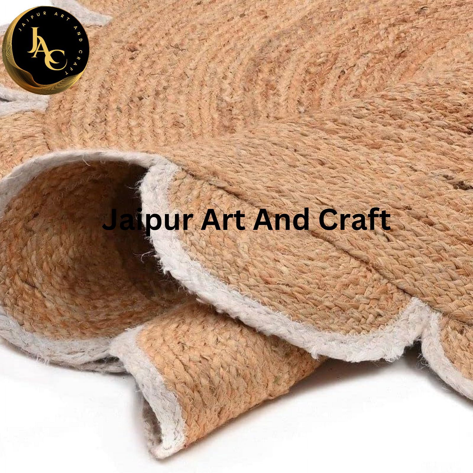 Jaipur Art And Craft Area Rug Natural Round Jute Rug Handmade Bohemian Style Braided Brown Color Rug (5x5 Sq Ft)