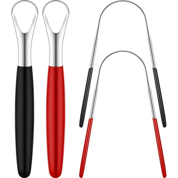 4 Pieces Tongue Cleaners Stainless Steel Tongue Scrapers Oral Tongue Brushes Care Kit, Reusable Tongue Scraping Cleaners for Adults and Kids Eliminate Bad Breath (U and Straight Shape)