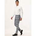 thumbnail image 4 of Pantalones de vestir a cuadros para hombre, informales, ajustados, con frente plano, a cuadros, estampados, de negocios gris L, 4 of 6