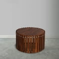 thumbnail image 7 of Myla 31 Inch Handcrafted Round Coffee Table with Vertical Planks, Iron Rivets, Dark Walnut Brown Acacia Wood- Saltoro, 7 of 7