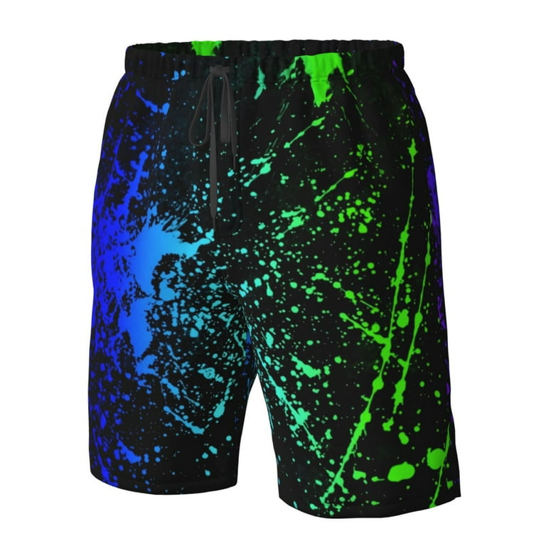 Glow in Dark Splatter Neon Mens Shorts Swim Trunks Casual Glow in Dark Splatter Neon Mens Shorts Swim Trunks Casual