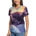 thumbnail image 2 of Vsdgher Colorful Cloud Sleeping Cat Women Shirts V Neck Short Sleeve Tops T-Shirt Basic Tees, S to 3XLXX-Large, 2 of 5
