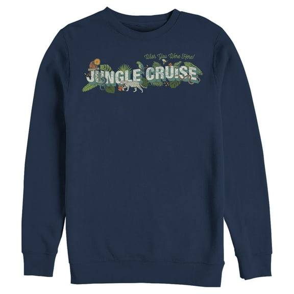Men's Jungle Cruise Wish You Were Here Postcard Logo Sweatshirt Navy Blue 2X Large
