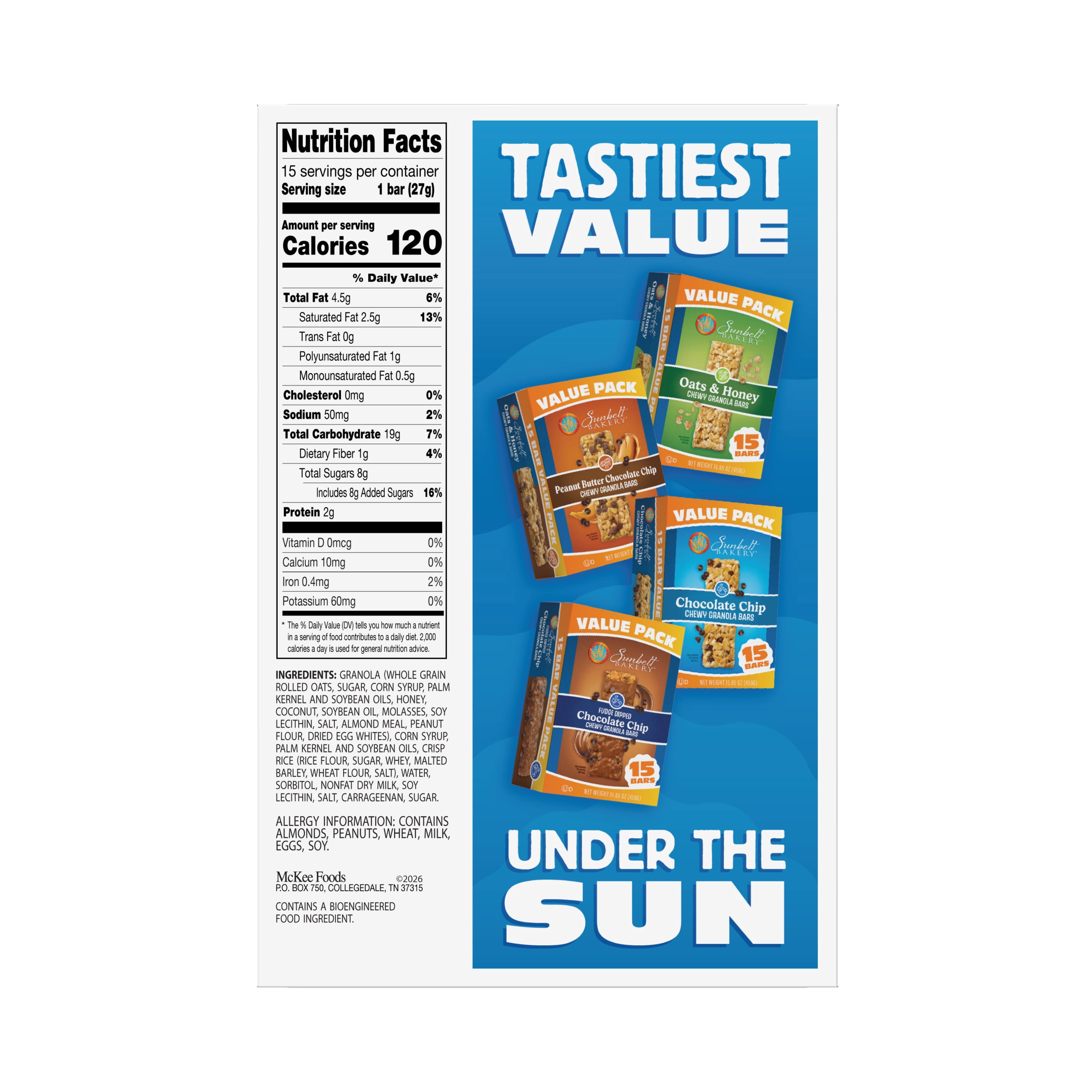 (3 pack) Sunbelt Bakery Chewy Granola Bars, Oats & Honey, 15 Ct