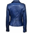 thumbnail image 3 of Women's Genuine Blue Lambskin Leather Motorcycle Jacket Christmas Stylish Coat W384, 3 of 4