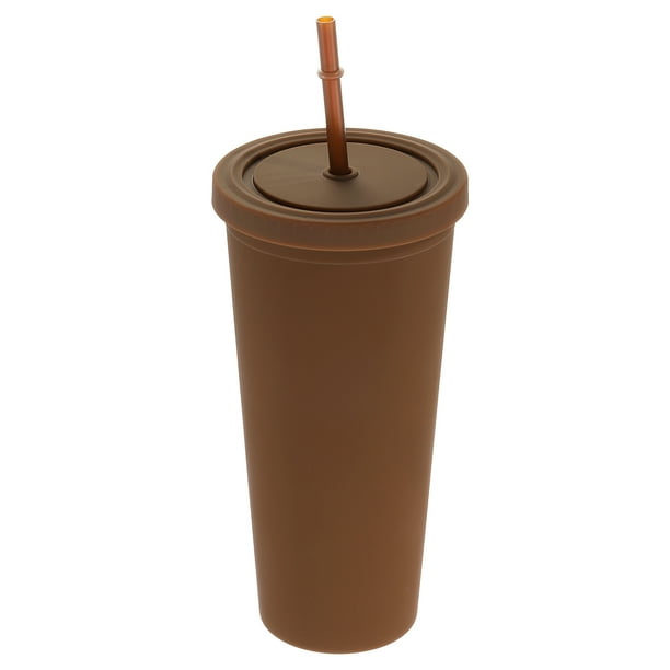 Vaso Acrílico con Tapa y Popote, Vasos Aislados de Doble Pared de 24 Oz, Vasos de Viaje Mate para Fiestas (Café Oscuro)