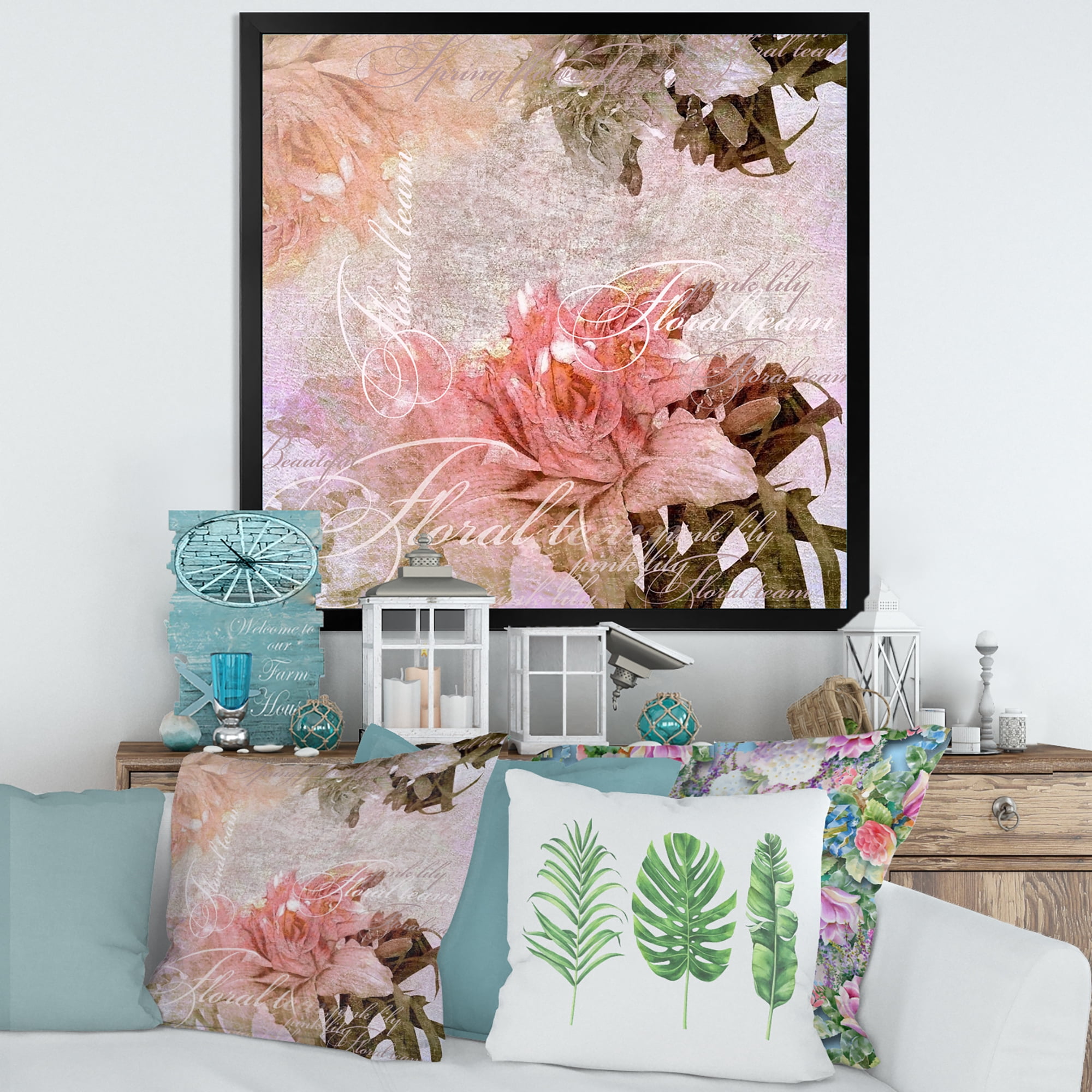 Designart 'Flowers Vintage In Pastel Colours' Traditional Framed Art Print