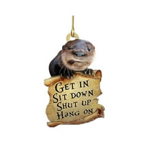 KDFWDM Funny Animal 2D Flat Car Rear View Mirror Accessories Christmas Tree Ornament Decoration Hanging Charm Interior Rearview Pendant Decor Gift