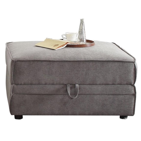 Bowery Hill Velvet Storage Ottoman in Gray