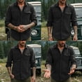 thumbnail image 7 of Men's Casual Button Down Shirt Long Sleeve Turndown Collar Solid Polyester Zipper Closure Pockets Daily Work Office Business | Zenithor,Black M, 7 of 7