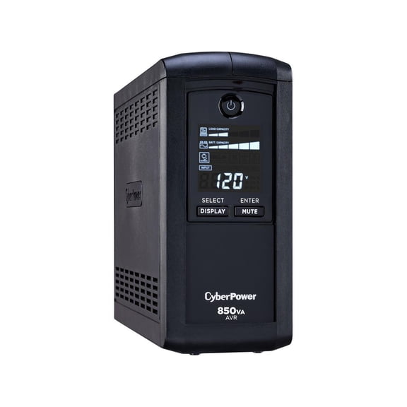 CyberPower CP850AVRLCD Intelligent LCD UPS Systems - 850VA/510W, 120 VAC, NEMA 5-15P, Mini-Tower, 9 Outlets, LCD, PowerPanel