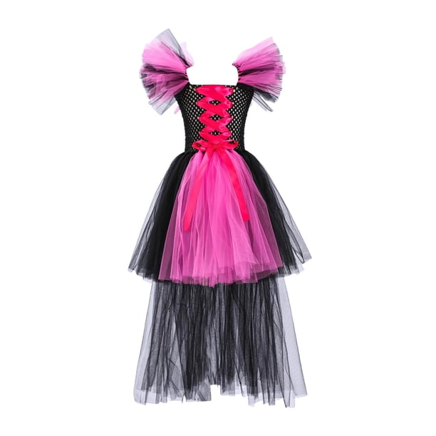Vestido sin mangas con cuello redondo hasta la rodilla para niños de Europa y Estados Unidos, vestido de princesa de malla, ropa de juego de rol de payaso de Halloween, ropa de actuación para fiestas