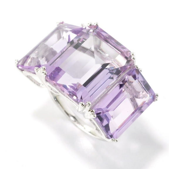 925 Sterling Silver Pink Amethyst 3 Stone Ring