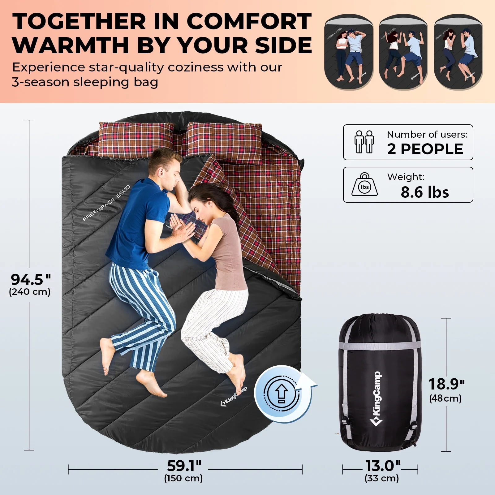 Xxl Sleeping Bag KingCamp Sleeping Bag For Adults, Cold Weather