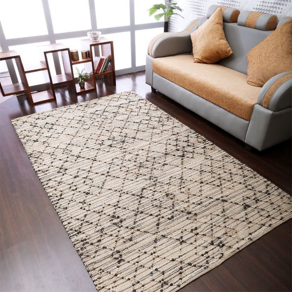 Hand Woven Jute Eco-Friendly Area Rugs - 6'X9', Rectangle Shape, Light Brown Color, Contemporary Pattern, High Pile, Natural Fiber, Outdoor Indoor Handmade Area Rugs For Living Room (J00090)