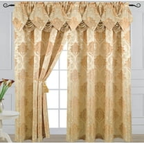 Luxury Jacquard Curtain Panel with Attached Waterfall Valance, 54 by 84-Inch Angelina Beige