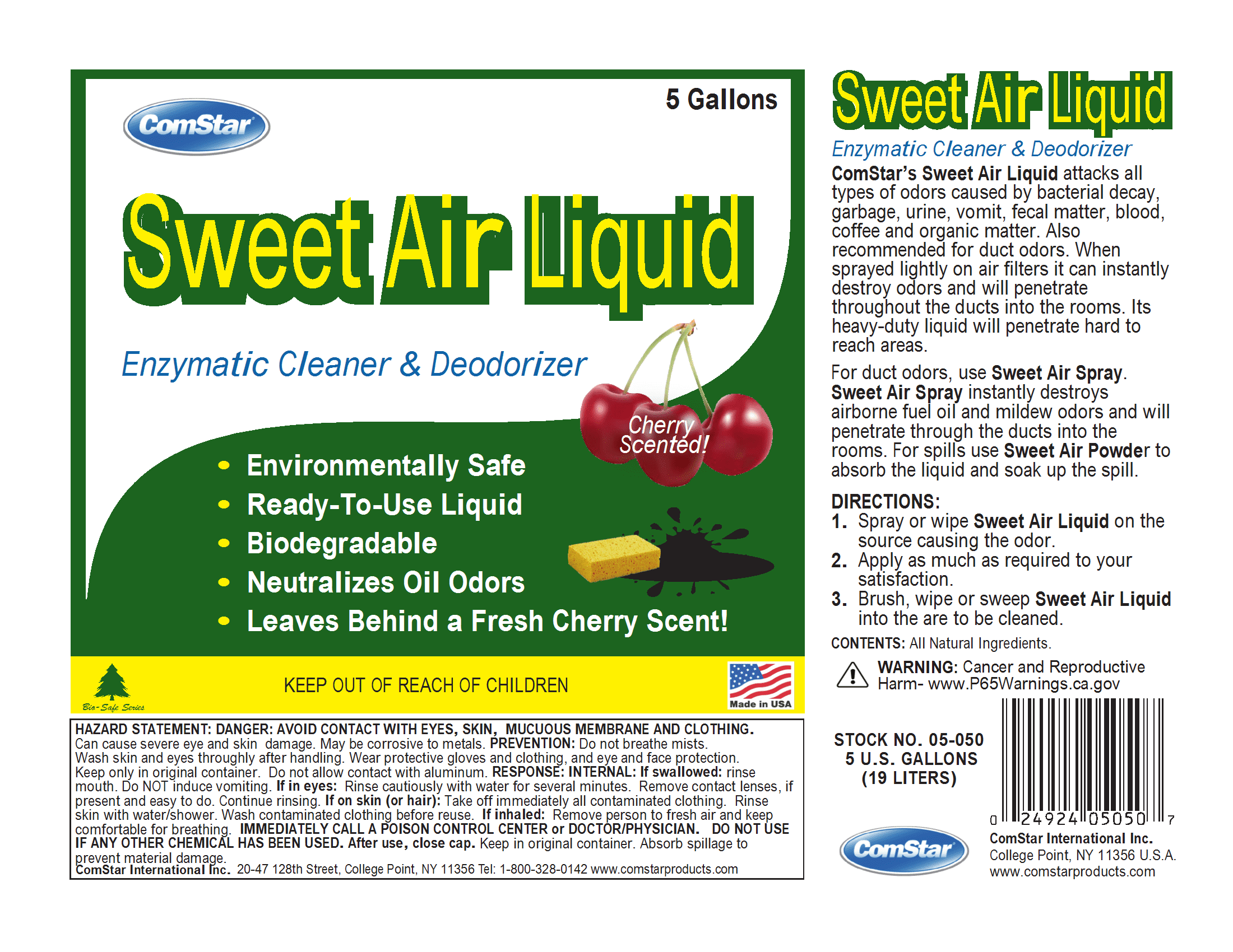 ComStar Sweet Air Liquid Deodorizer, Powerful Odor Neutralizer with Pleasant Cherry Scent, Eliminates Unwanted Odors Like Smoke, Musty, Animal Waste, Perfect for HVACR Systems, 5 Gallons (05-050)