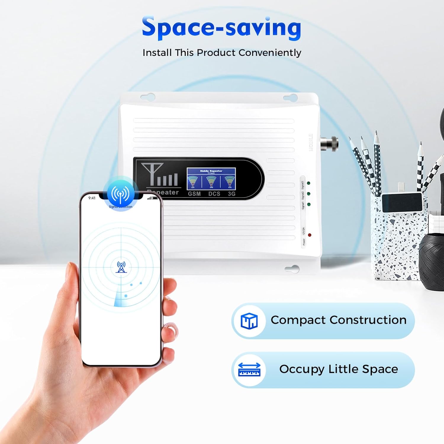 Cell Phone Signal Booster, GSM DCS WCDMA 900/1800/2100MHz Band Signal Amplifier Kit with Indoor Outdoor Antenna, 2G/3G/4G GSM Mobile Signal Amplifier for Home,Coverage Area up to 300-500
