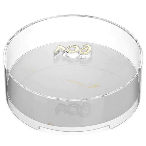 Nua 60544 12.5 x 12.5 x 5 in. Acrylic Matzah Box with White Marble Bottom & Gold-Lettered Knob - 3 Wide Stand, Clear