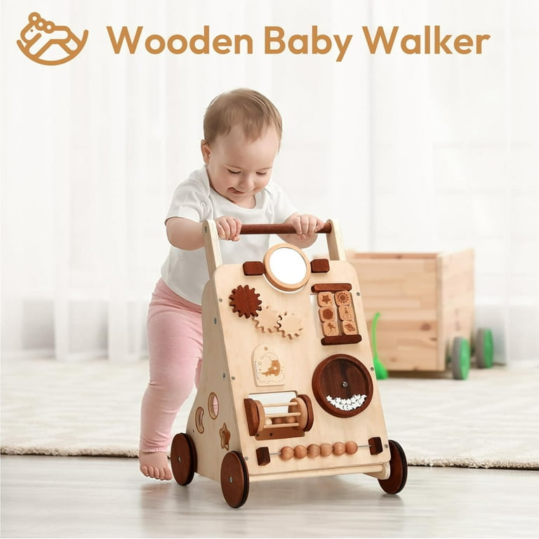 Woodtoe Wooden Baby Walker, Adjustable Push and Pull Learning