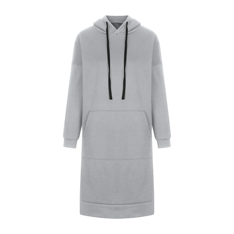RQYYD Women's Long Hooded Sweatshirt Drawstring Lightweight Long Sleeve  Pullover Hoodie Dress with Kangaroo Pocket (Gray,4XL) 
