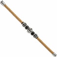thumbnail image 3 of Stainless Steel Brushed & Polished Black Ip Beads Leather 7.5In Bracelet (7.5 X 11) Made In China -Jewelry By Sweet Pea, 3 of 7
