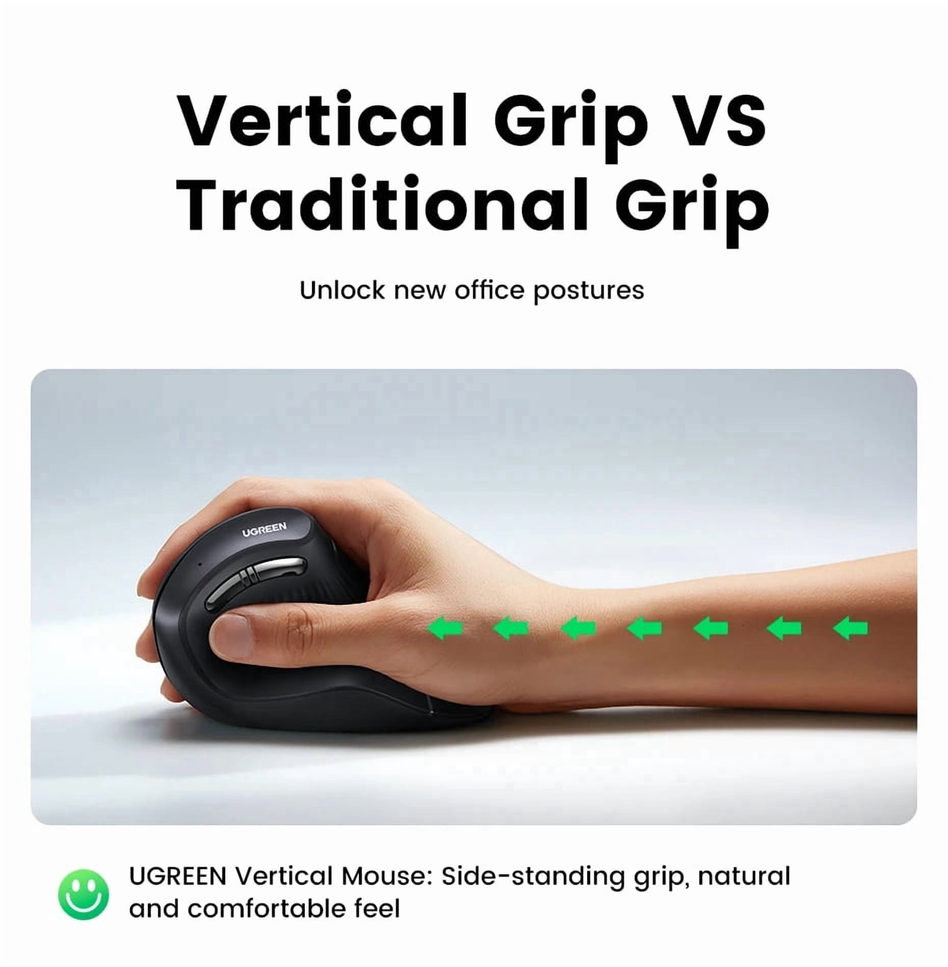 UGREEN Ergonomic Vertical Wireless Mouse, Bluetooth 5.0 & 2.4GHz, 4000 DPI, 6 Mute Buttons, Compatible with PC, MacBook, Laptop, Tablet