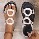 thumbnail image 2 of Cinturón de Cuero de Patente Negro Estilo de las Mujeres Hueco Fuera Sandalias Planas, Sandalias de Playa Negras para las Mujeres de Verano de Tamaño Grande, 2 of 9