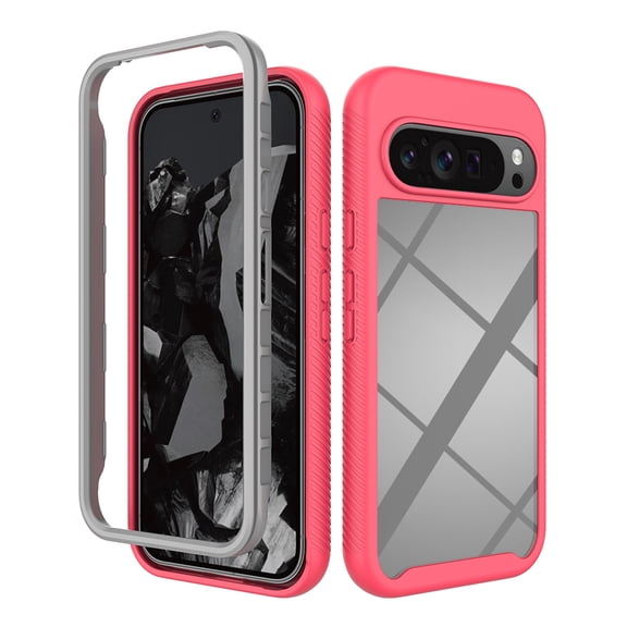 Feishell Slim Case for Google Pixel 9 Pro XL,Shock Absorption Two-layer Protection Hard PC & Soft TPU Transparent Anti-Scratch Lightweight Clear Ultra Thin Phone Case,Pink