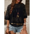 thumbnail image 6 of Gynyvoja Women'S See Through Sheer Lace Summer Tops Crew Neck Short Sleeve T-Shirts Black S, 6 of 9