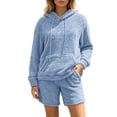 thumbnail image 2 of BRELIL Women Plus Size Two Piece Set Hoodie Shorts Matching Lounge Set Casual Summer Outfits Solid Tracksuit Travel Vacation Loungewear, Blue L, 2 of 8